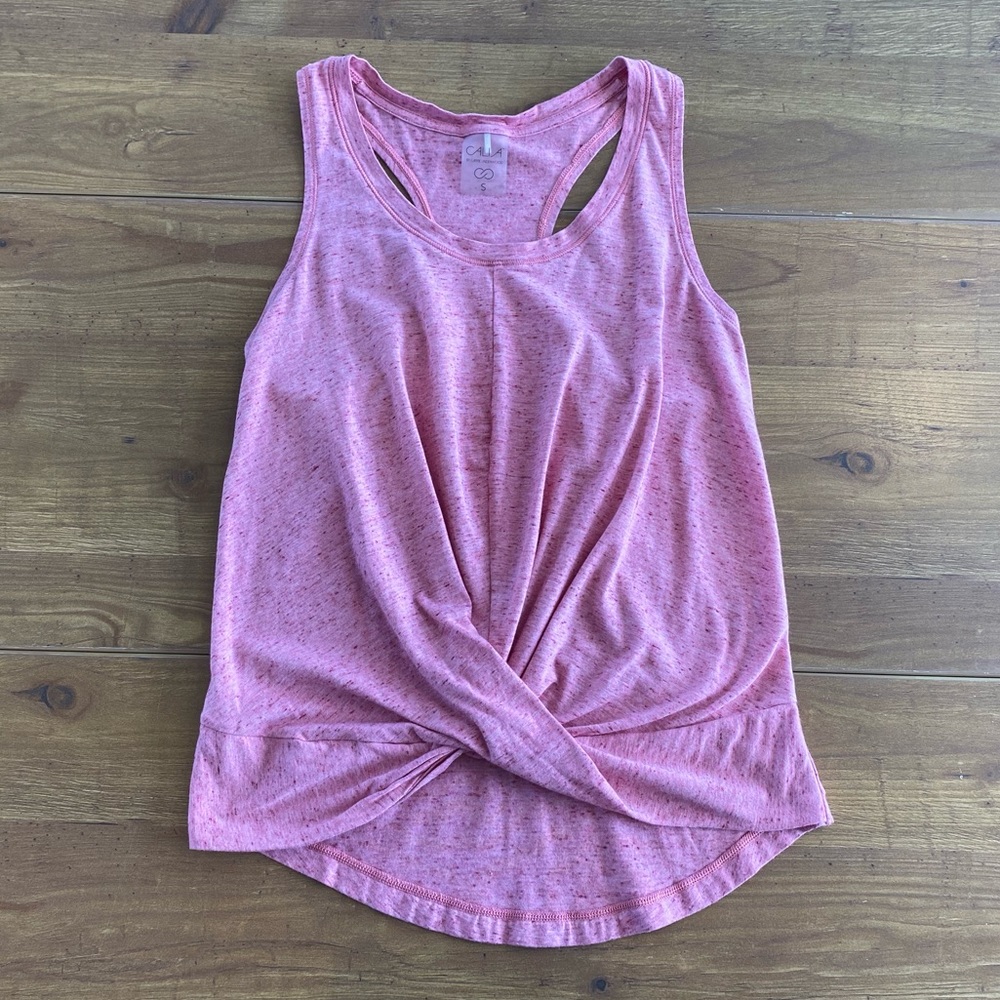 Calia by Carrie Underwood Heather Rose Pink Cute Twist Front Racerback Tank Top